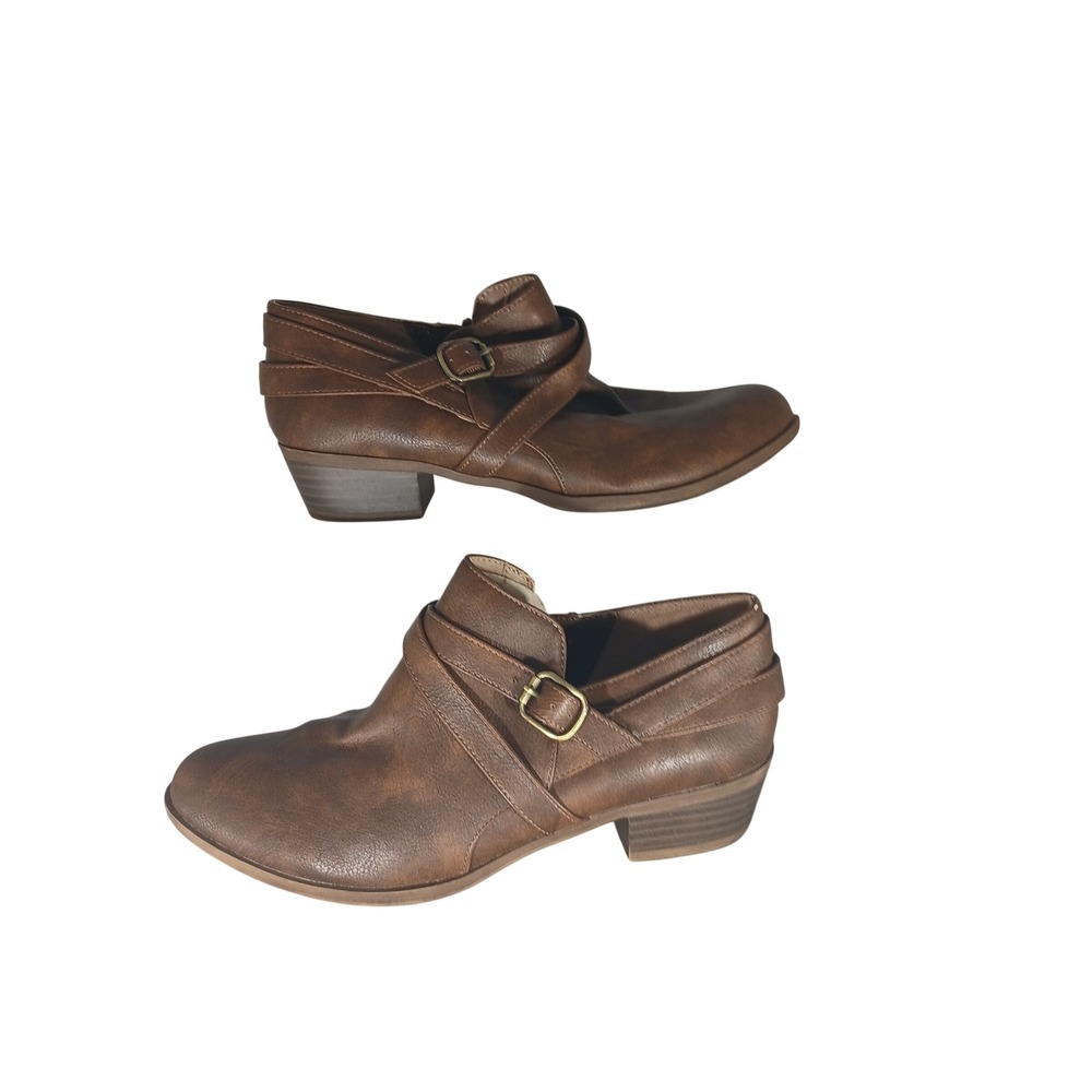 LifeStride Adley Ankle Booties 8M Brown Velocity 2.0 Buckle Strap Block Heel Zip